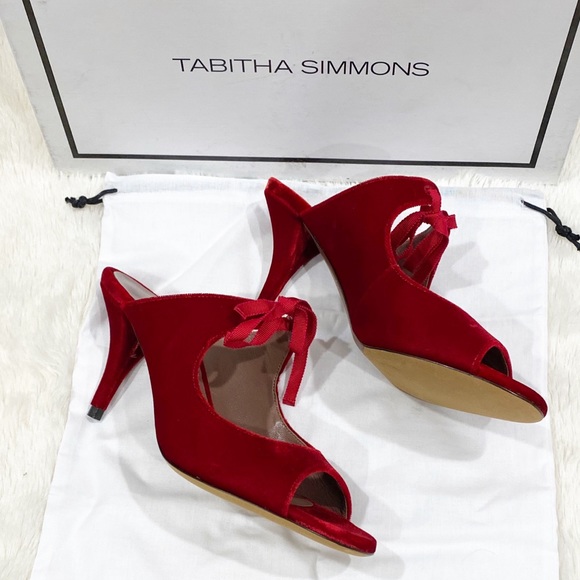 HP! Tabitha Simmons Helene Red Velvet Mule Heels - Picture 3 of 12